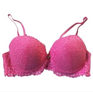 Juicy Couture Pink Lace Floral Padded Underwire Pushup Bra 36C Sexy Y2k
